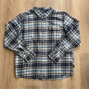 Patagonia Navy Blue and Light Blue Plaid Button-Down Shirt XL